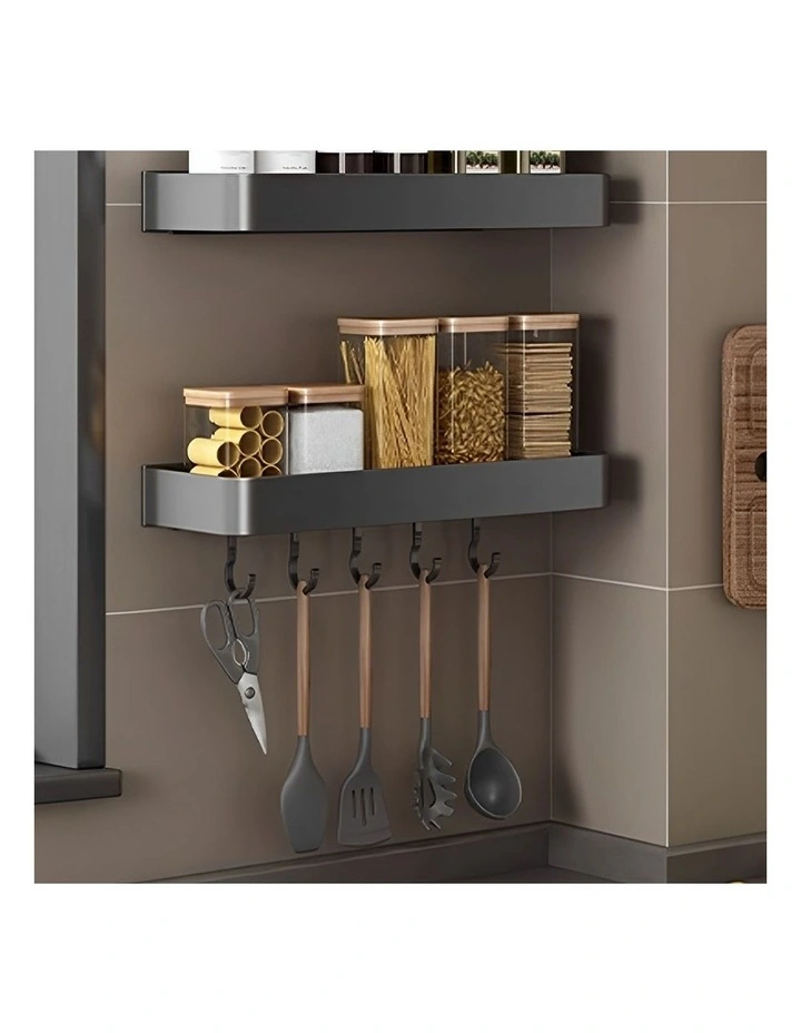 SOGA Spice Racks 2 Pack 40cm Black with Hooks image 6