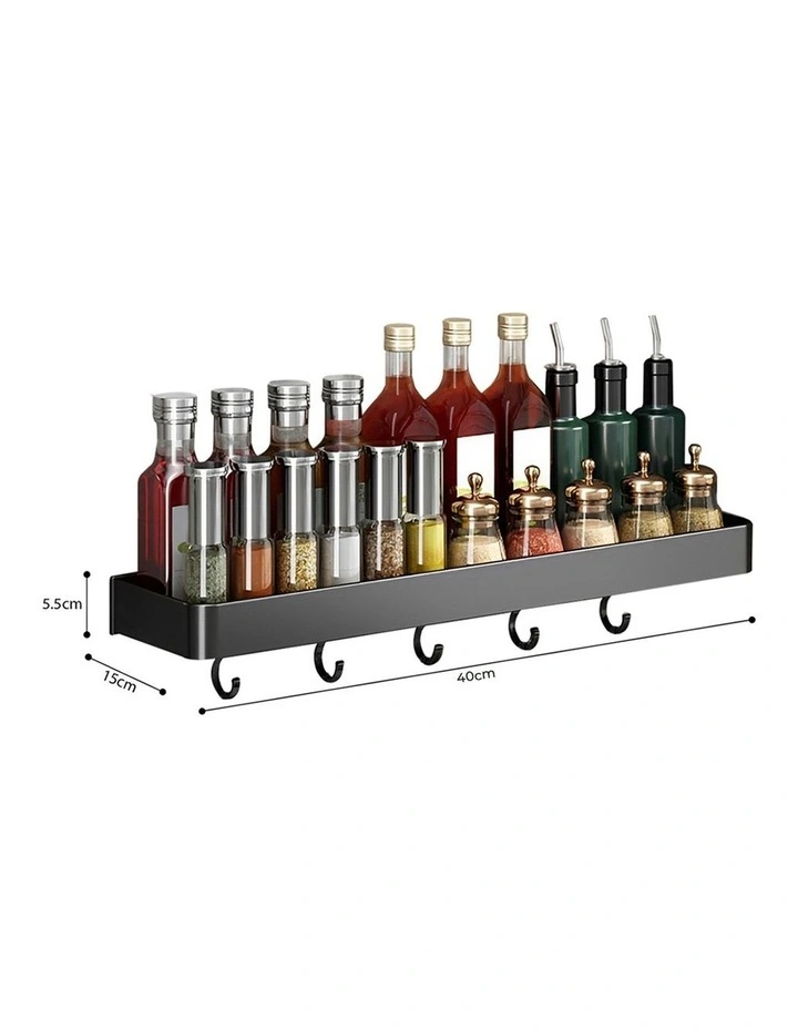 SOGA Spice Racks 2 Pack 40cm Black with Hooks image 7