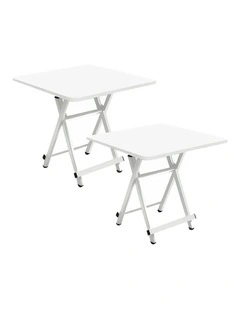 SOGA 2X White Folding Dining Table Square Portable Desk with Lacquered Legs