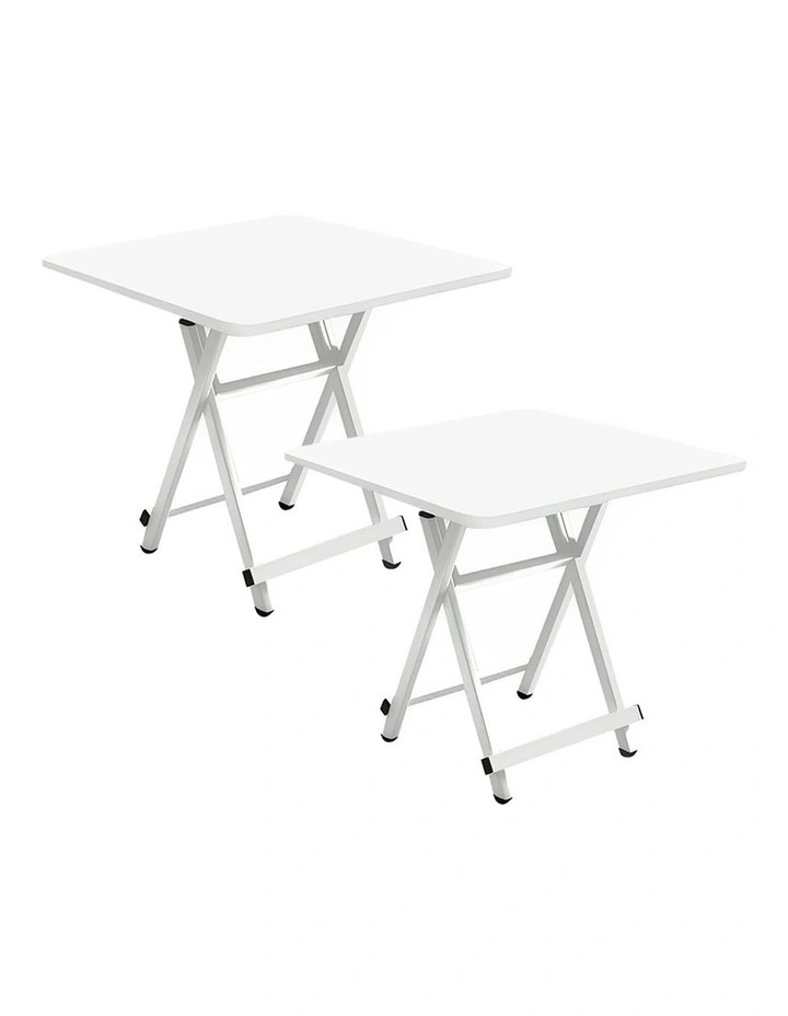 SOGA 2X White Folding Dining Table Square Portable Desk with Lacquered Legs image 1