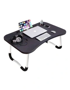 SOGA Black Foldable Adjustable Bed Sofa Laptop Study Table Mini Desk with Notebook Stand Cup Slot