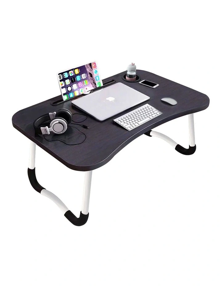 SOGA Black Foldable Adjustable Bed Sofa Laptop Study Table Mini Desk with Notebook Stand Cup Slot image 1