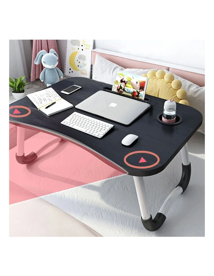 SOGA Black Foldable Adjustable Bed Sofa Laptop Study Table Mini Desk with Notebook Stand Cup Slot image 2