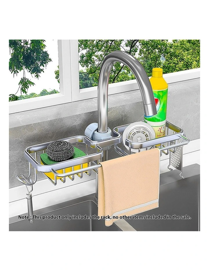 SOGA Sink Caddy 38cm Silver Aluminium with Towel Rail image 2