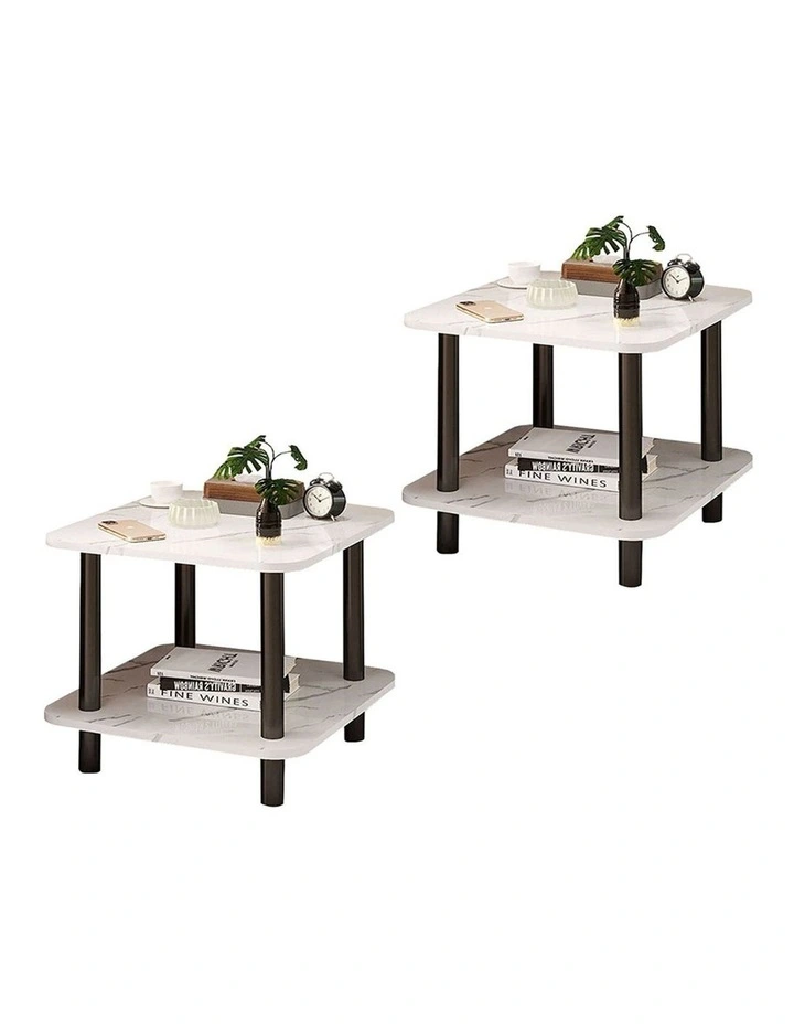 SOGA Ceramic Side Table 2 Pack 70cm White image 1