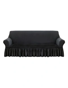 SOGA 4-Seater Dark Grey Sofa Cover with Ruffled Skirt Couch Protector