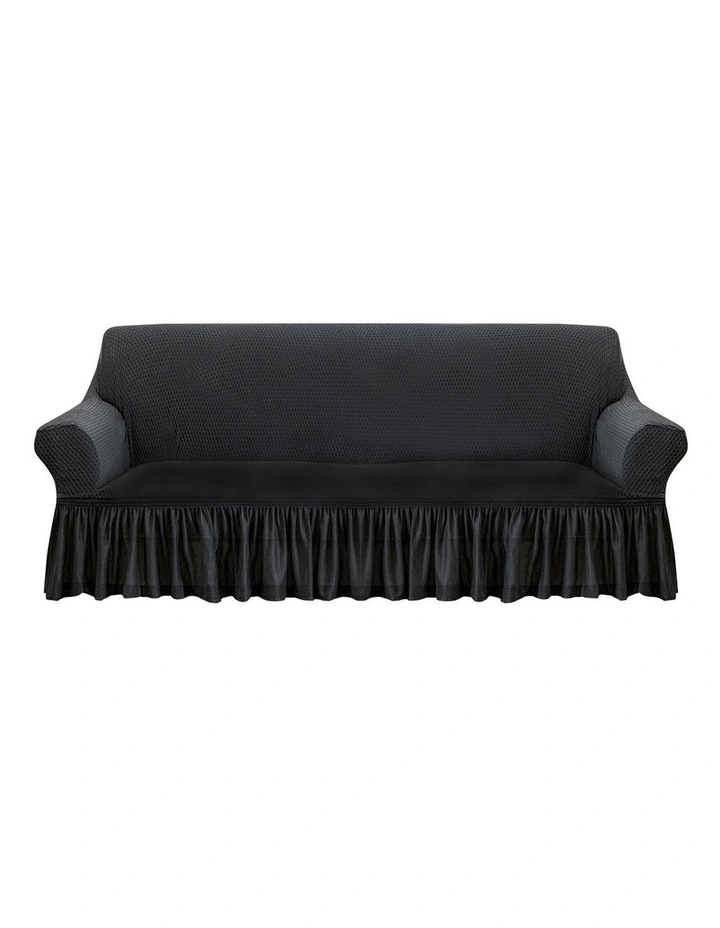 SOGA 4-Seater Dark Grey Sofa Cover with Ruffled Skirt Couch Protector image 1