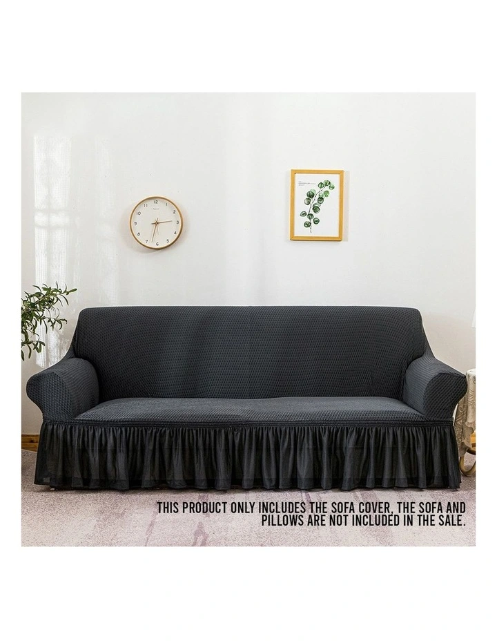 SOGA 4-Seater Dark Grey Sofa Cover with Ruffled Skirt Couch Protector image 2