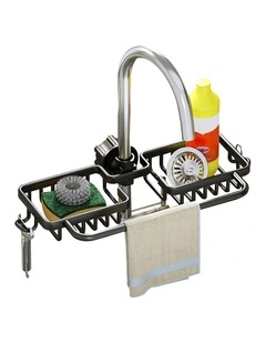 SOGA Sink Caddy 38cm Black Aluminium with Towel Rail
