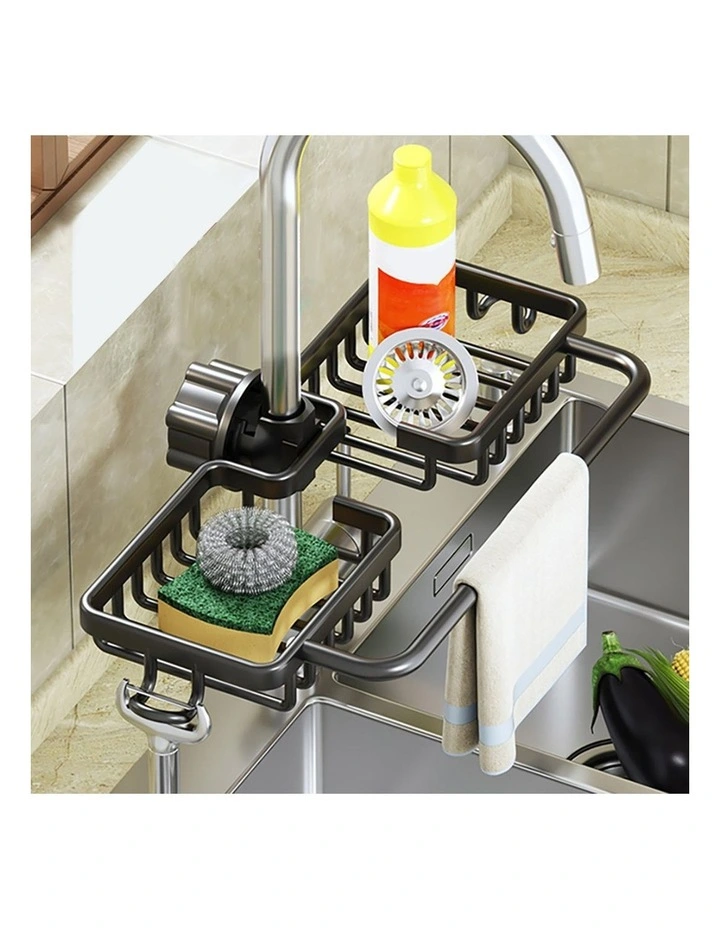 SOGA Sink Caddy 38cm Black Aluminium with Towel Rail image 3
