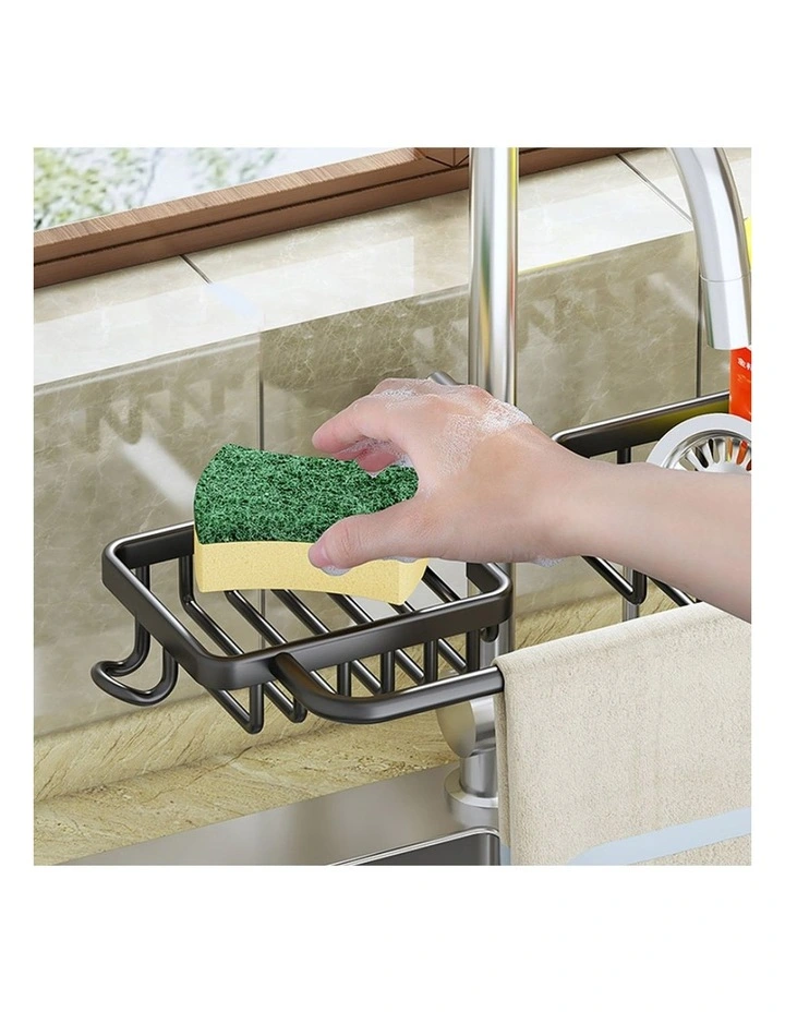 SOGA Sink Caddy 38cm Black Aluminium with Towel Rail image 4