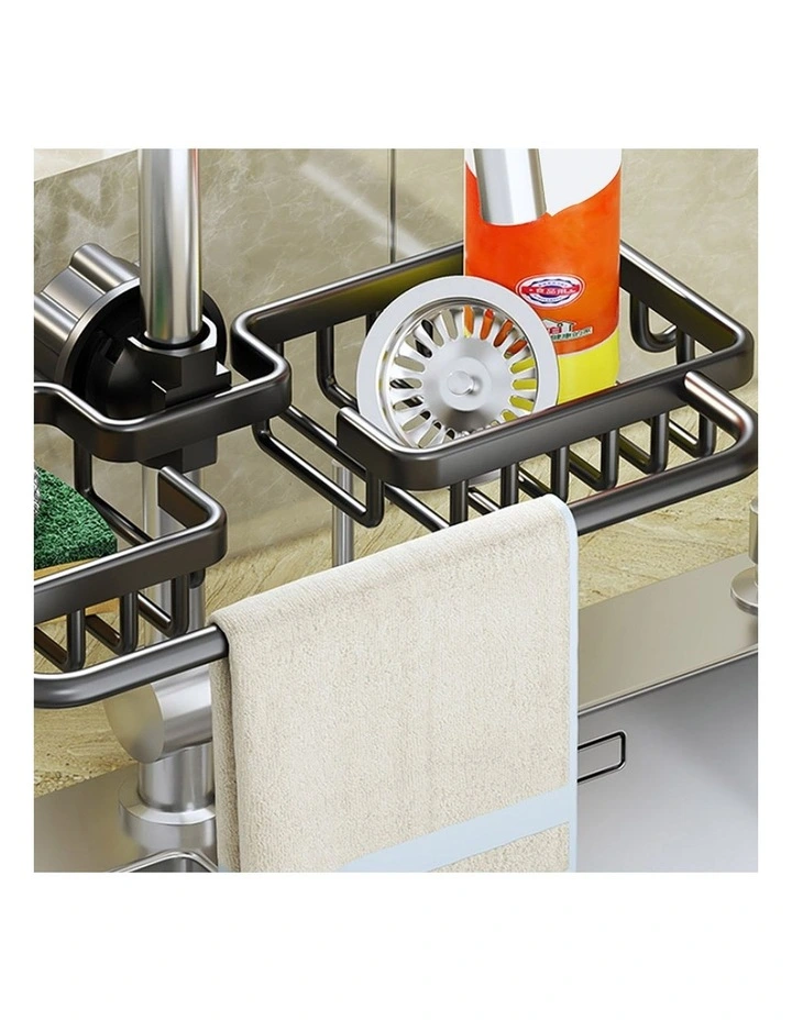 SOGA Sink Caddy 38cm Black Aluminium with Towel Rail image 5