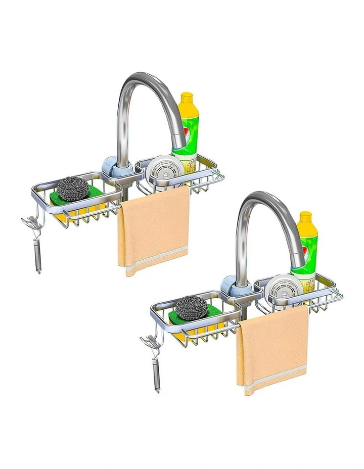 SOGA Sink Caddies 2 Pack 38cm Silver Aluminium with Towel Rails image 1