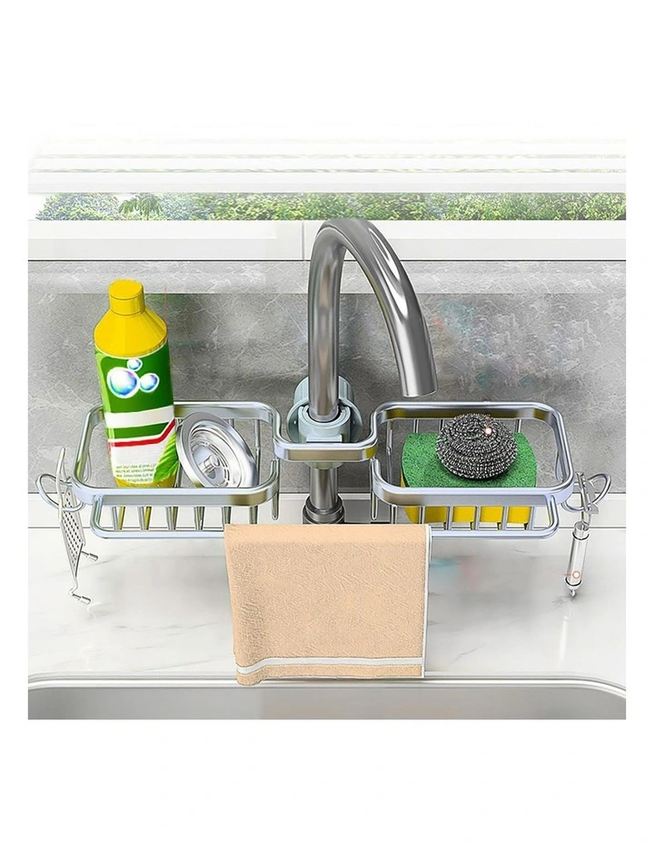SOGA Sink Caddies 2 Pack 38cm Silver Aluminium with Towel Rails image 4