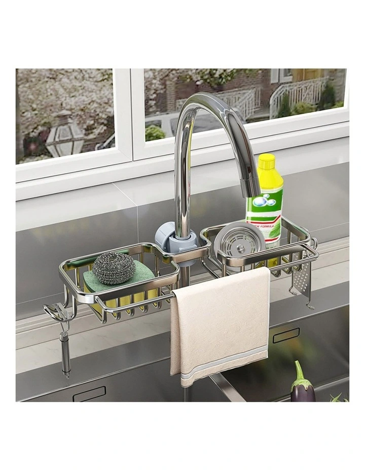 SOGA Sink Caddies 2 Pack 38cm Silver Aluminium with Towel Rails image 5