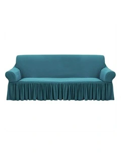 SOGA 4-Seater Blue Sofa Cover with Ruffled Skirt Couch Protector