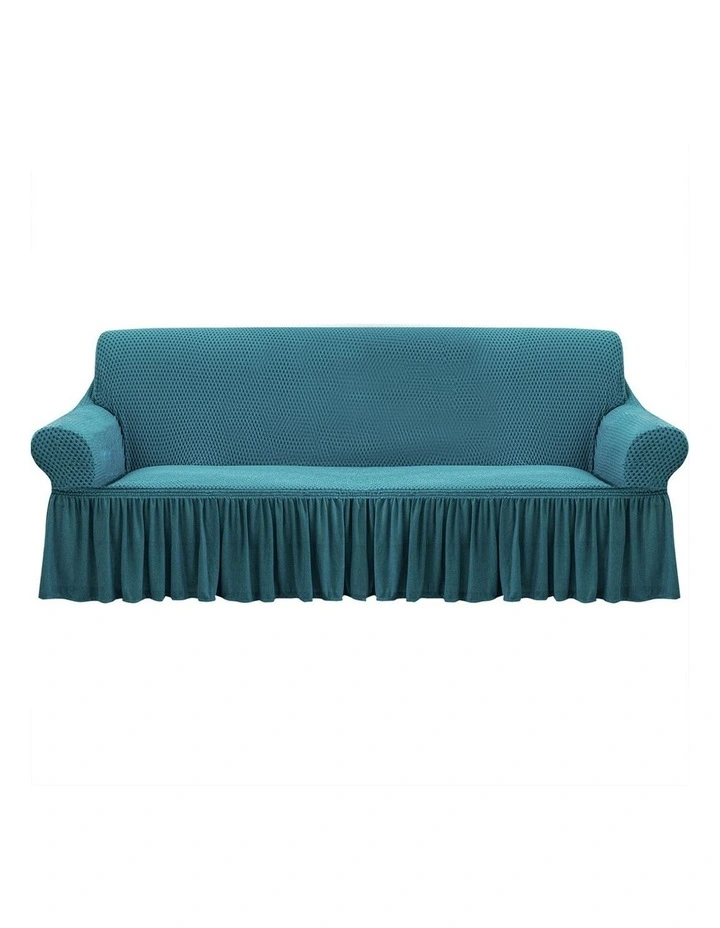 SOGA 4-Seater Blue Sofa Cover with Ruffled Skirt Couch Protector image 1