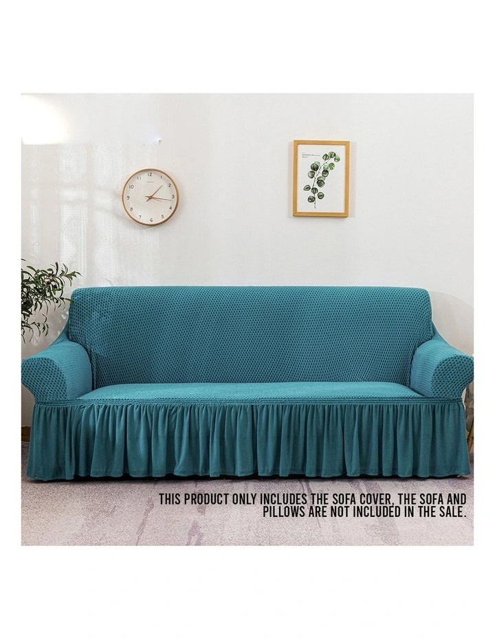 SOGA 4-Seater Blue Sofa Cover with Ruffled Skirt Couch Protector image 2