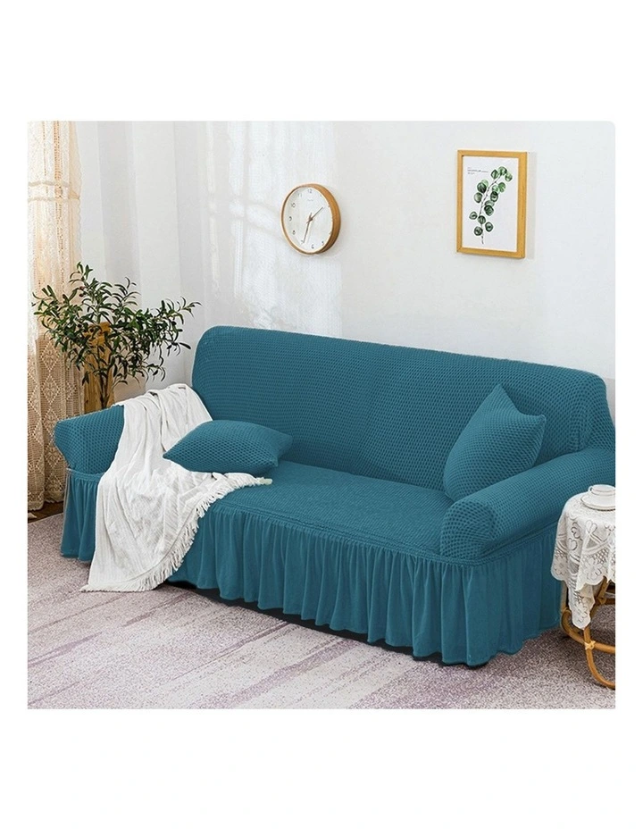SOGA 4-Seater Blue Sofa Cover with Ruffled Skirt Couch Protector image 3