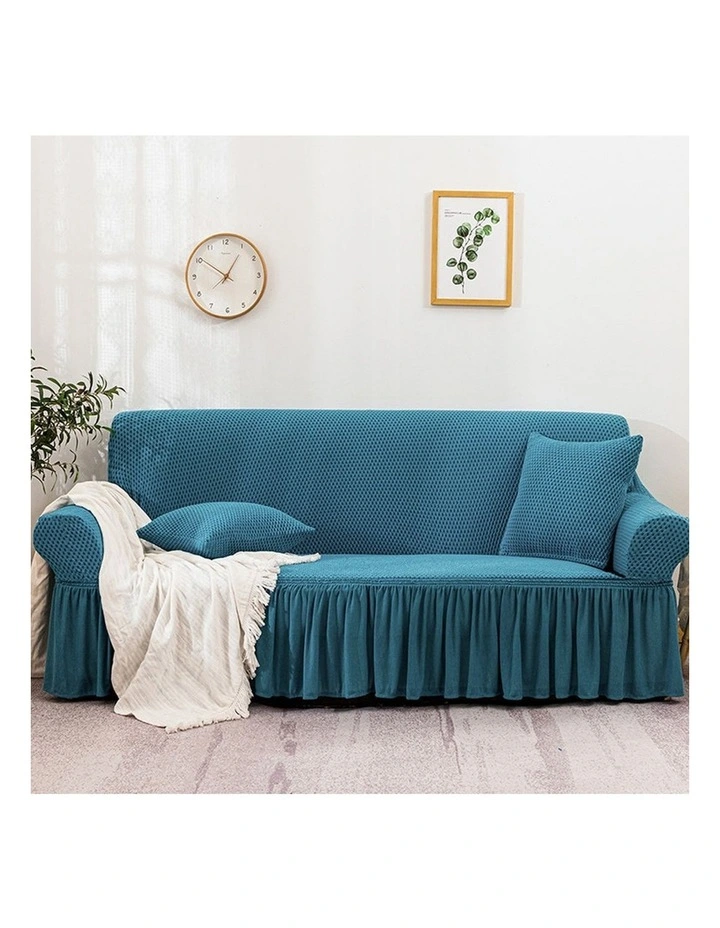 SOGA 4-Seater Blue Sofa Cover with Ruffled Skirt Couch Protector image 4