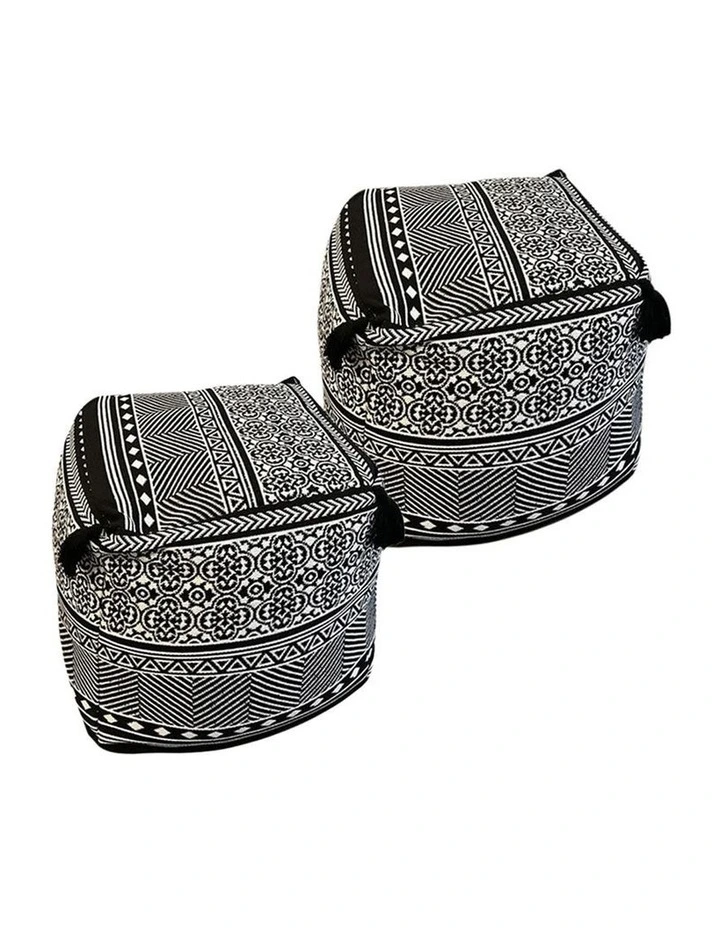 SOGA 2 Pack 42cm Pouffe Cushions Beige Polyester with EPP Filling image 1