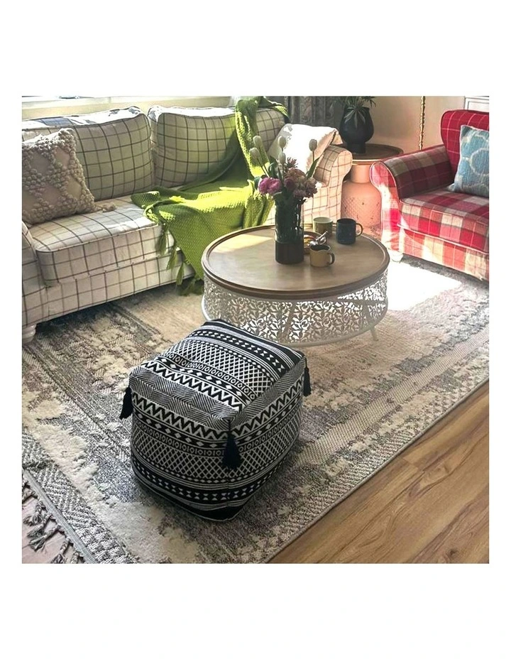 SOGA 2 Pack 42cm Pouffe Cushions Beige Polyester with EPP Filling image 7