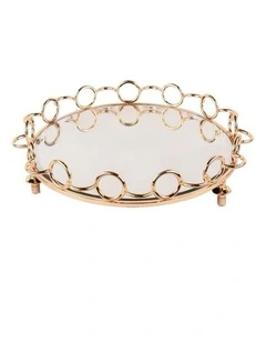 SOGA 33cm Bronze-Colored Round Mirror Glass Metal Tray Vanity