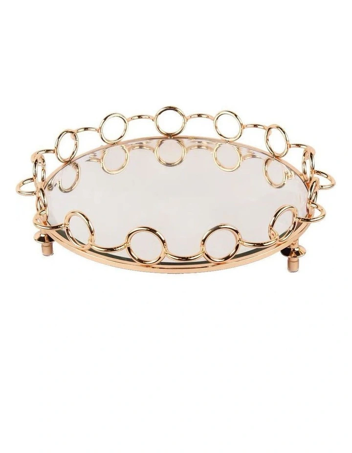SOGA 33cm Bronze-Colored Round Mirror Glass Metal Tray Vanity image 1