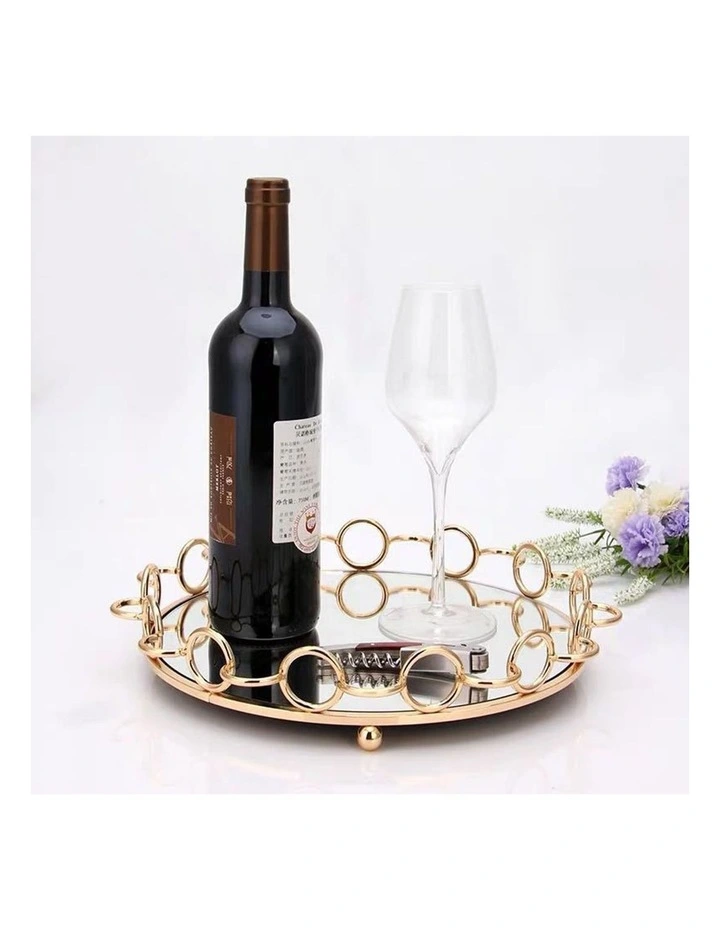SOGA 33cm Bronze-Colored Round Mirror Glass Metal Tray Vanity image 2
