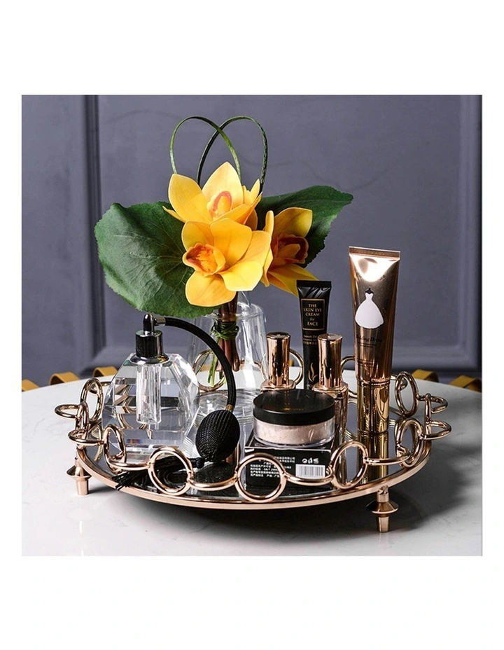 SOGA 33cm Bronze-Colored Round Mirror Glass Metal Tray Vanity image 3