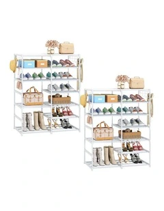 SOGA 2X 12-Tier White Shoe Storage Racks with Side Hooks