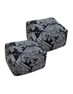 SOGA 2 Pack 55cm Square Pouffe Ottomans Black 30cm High