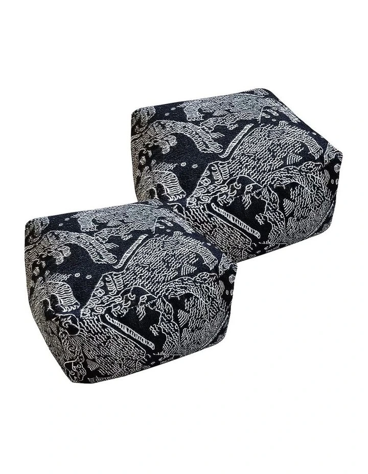 SOGA 2 Pack 55cm Square Pouffe Ottomans Black 30cm High image 1