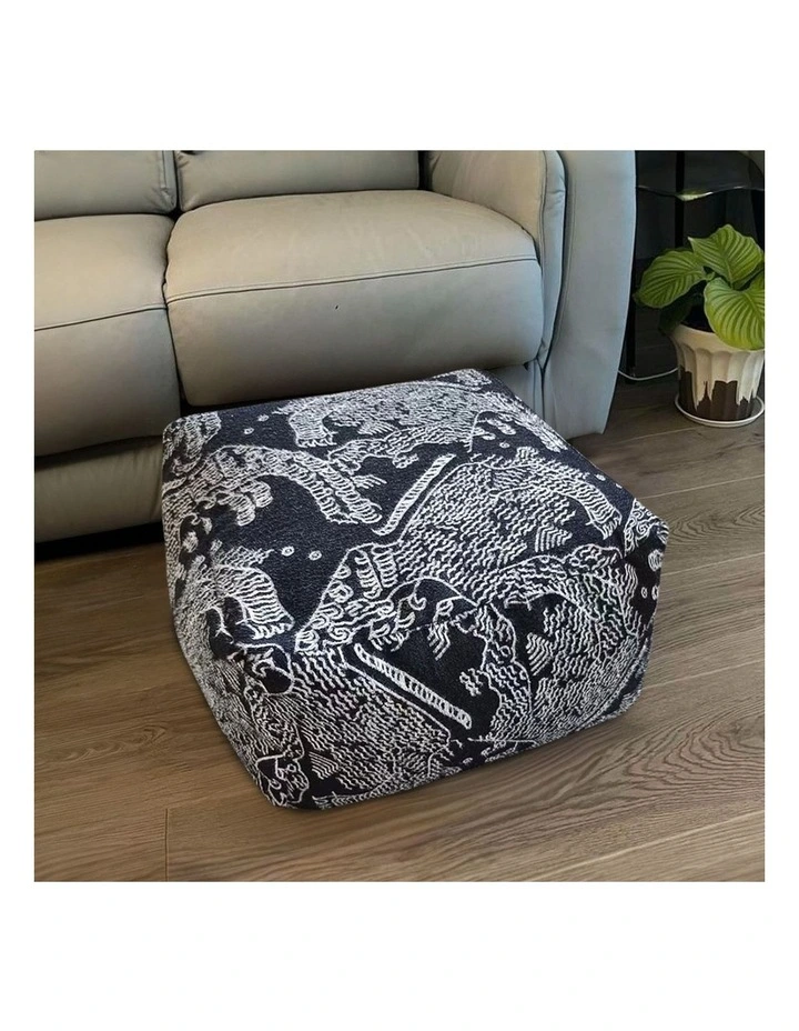 SOGA 2 Pack 55cm Square Pouffe Ottomans Black 30cm High image 2