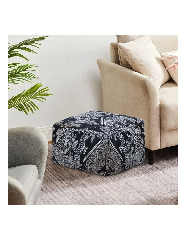 SOGA 2 Pack 55cm Square Pouffe Ottomans Black 30cm High image 3