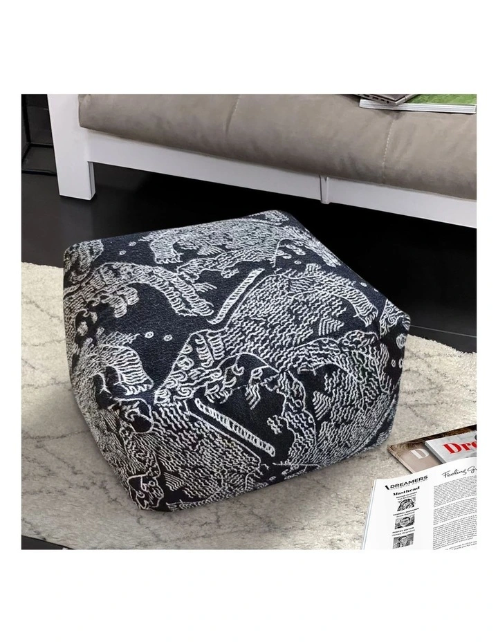 SOGA 2 Pack 55cm Square Pouffe Ottomans Black 30cm High image 4