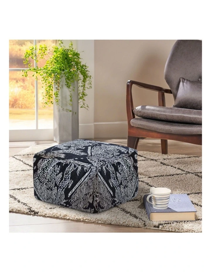 SOGA 2 Pack 55cm Square Pouffe Ottomans Black 30cm High image 6