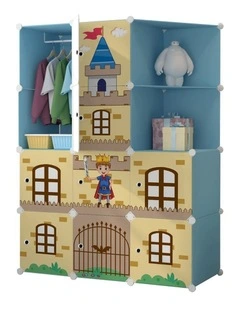 SOGA Portable Wardrobe 10-Cube Blue Castle Print