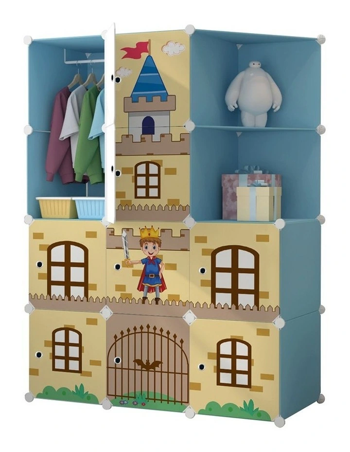 SOGA Portable Wardrobe 10-Cube Blue Castle Print image 1