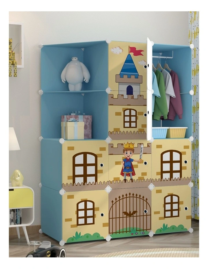SOGA Portable Wardrobe 10-Cube Blue Castle Print image 2
