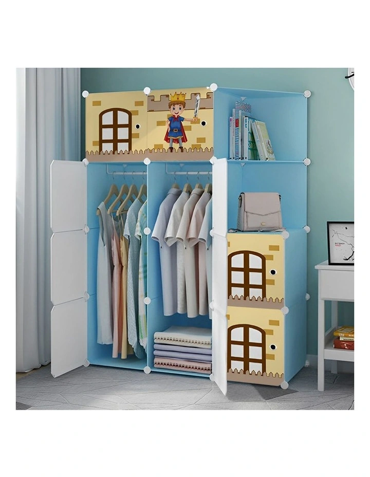 SOGA Portable Wardrobe 10-Cube Blue Castle Print image 3