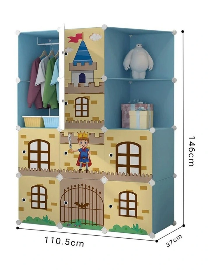 SOGA Portable Wardrobe 10-Cube Blue Castle Print image 5