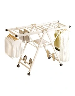 SOGA 1.6m Foldable Wing Clothes Drying Rack with Wheels White