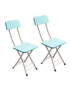 SOGA Foldable Chairs 2 Pack Blue MDF with Aluminium Legs