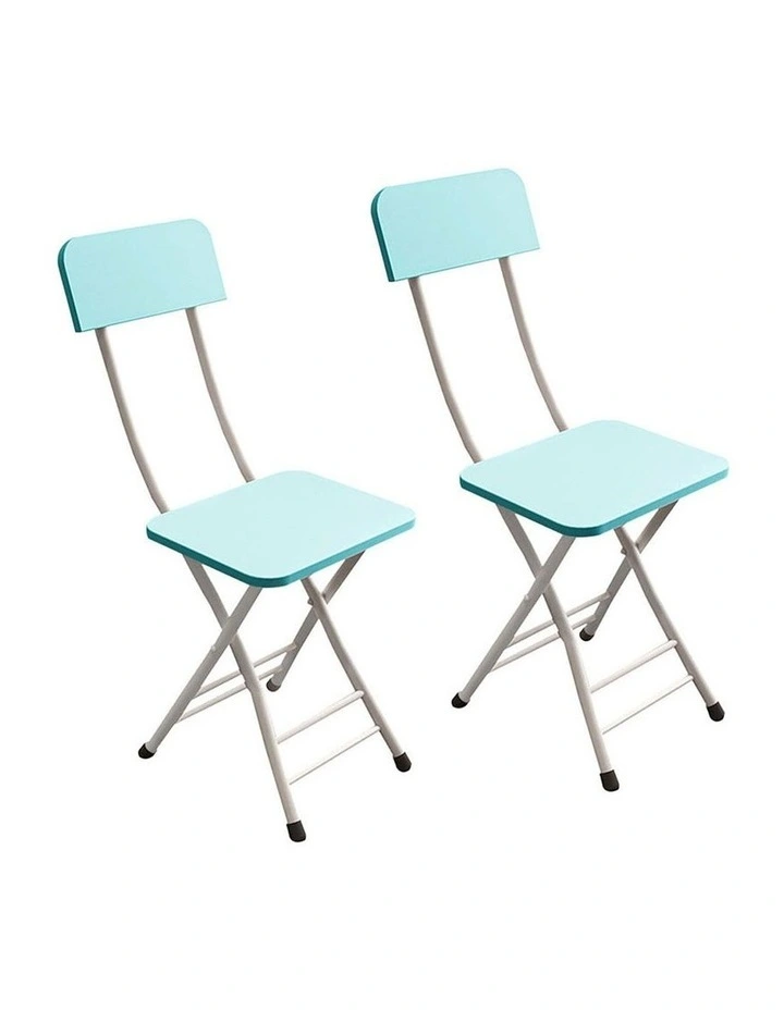 SOGA Foldable Chairs 2 Pack Blue MDF with Aluminium Legs image 1