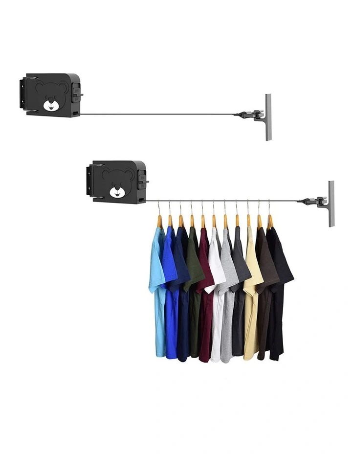 SOGA Wall-Mounted Retractable Clothesline Black 2 Pack image 1