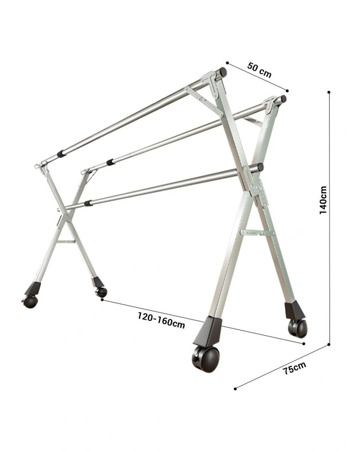 SOGA 1.6m 3 Pole Clothes Drying Rack with Wheels 2 Pack image 2