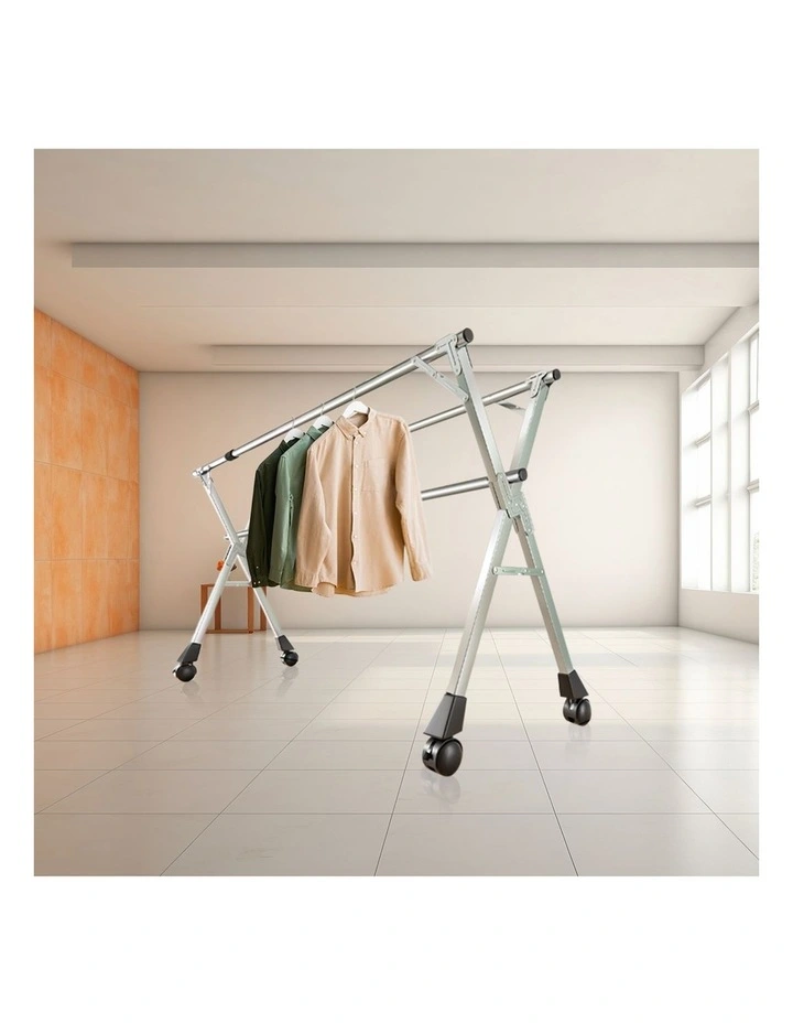 SOGA 1.6m 3 Pole Clothes Drying Rack with Wheels 2 Pack image 5