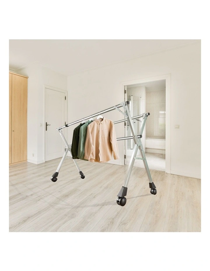 SOGA 1.6m 3 Pole Clothes Drying Rack with Wheels 2 Pack image 7