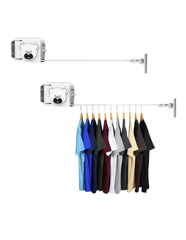 SOGA Wall-Mounted Retractable Clothesline White 2 Pack image 1